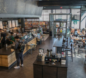 interior wide shot of Starbucks
